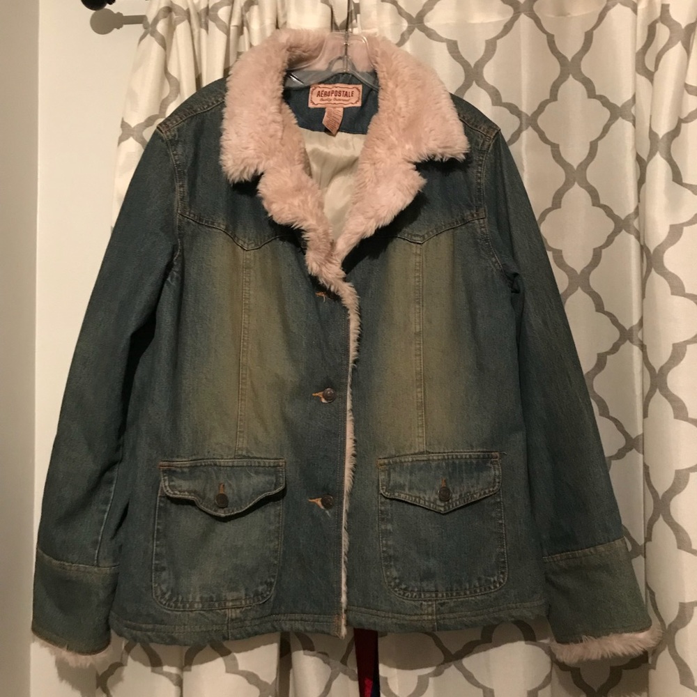 Vintage Aeropostale Fur Lined Jean Jacket